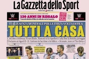 意大利无缘世界杯，意媒头版齐声哀嚎：全部回家！