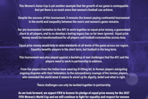 澳大利亚女足和日本女足共同发表声明，要求提高女足赛事奖金