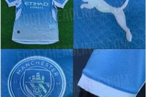 曼城2026-27赛季主场球衣谍照：从上至下由天蓝色渐变为白色