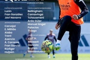 皇马联赛大名单：姆巴佩、维尼修斯领衔，米利唐回归，库瓦伤缺