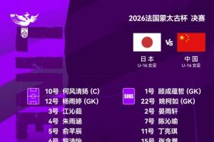 蒙太古杯决赛-U16女足vs日本首发：何风清扬、朱派淅、练昱彤先发