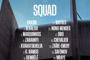 巴黎对阵利物浦大名单：登贝莱、阿什拉夫在列，巴尔科拉缺席