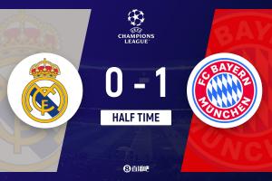 半场-皇马0-1拜仁 于帕梅卡诺姆巴佩造险迪亚斯破门