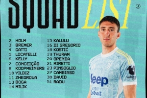 尤文对阵亚特兰大名单:伊尔迪兹、戴维在列,佩林、DV9缺席