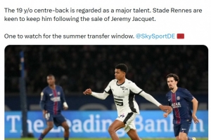 德天空：多特关注19岁中卫布德拉尔，不过雷恩无意出售