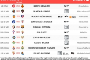 西甲第34轮：5月3日3点奥萨苏纳vs巴萨，5月4日3点西班牙人vs皇马