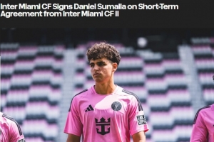 迈阿密国际官方：征召二队17岁后卫苏马拉，可立即代表一线队参赛